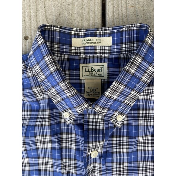 L.L. Bean Wrinkle Free Plaid Button Down Shirt Blue Traditional Fit Men’s L Easy - Picture 4 of 12